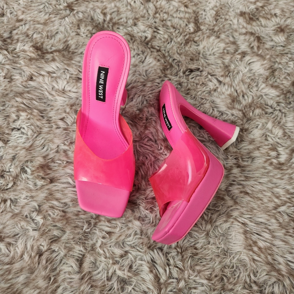 Nine West Ansel‎ Platform Slide Sandals Retro Y2K Hot Pink Women's Size 6.5